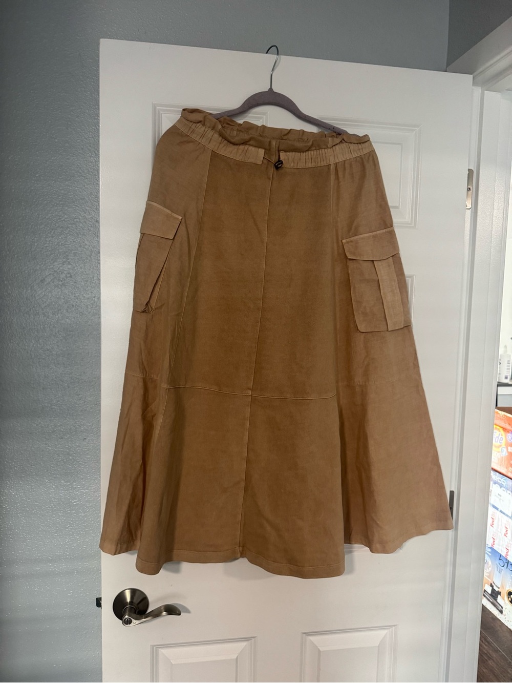 Zara Tan A-Line Midi Skirt with Cargo Pockets